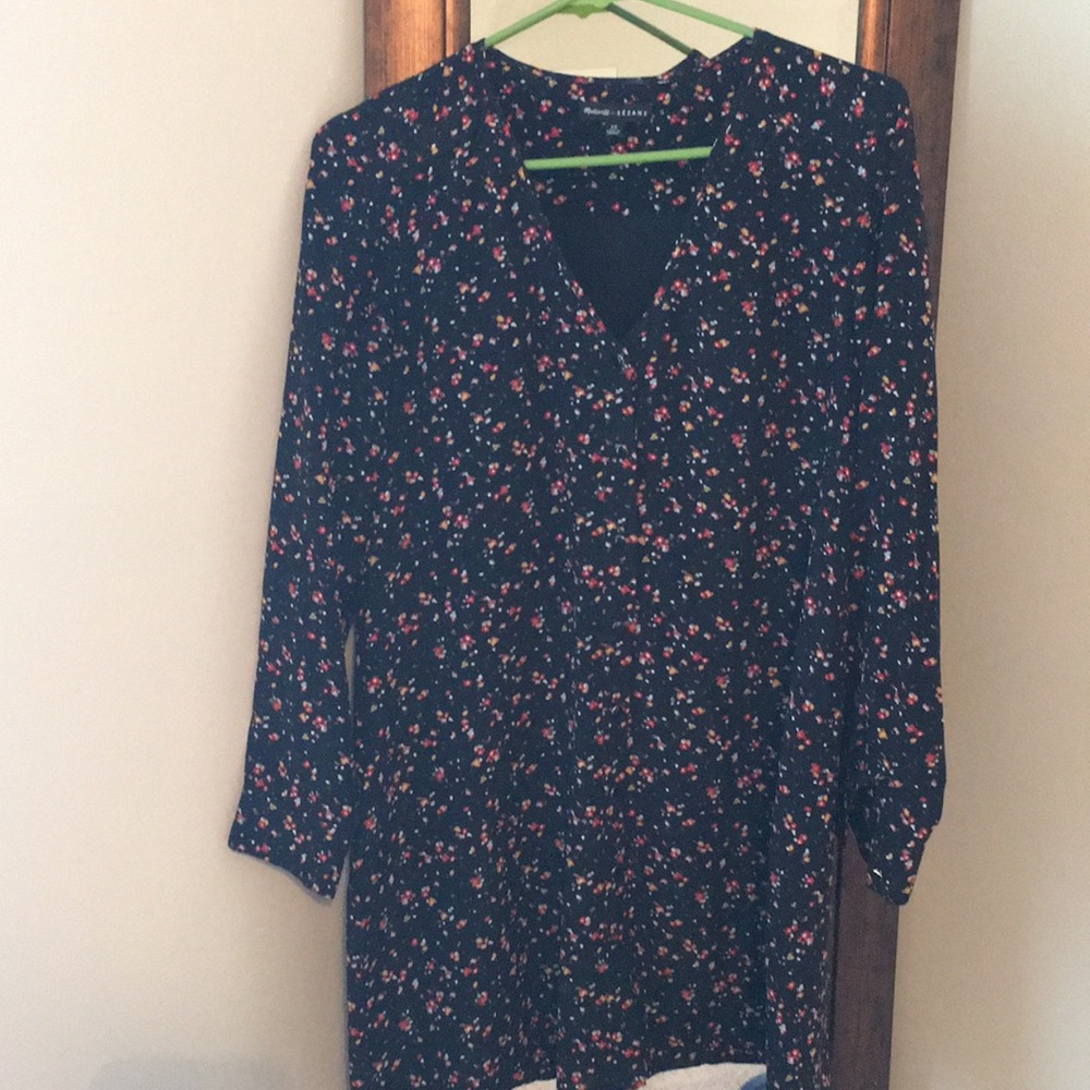 Madewell black floral Long sleeved mini dress; XS
